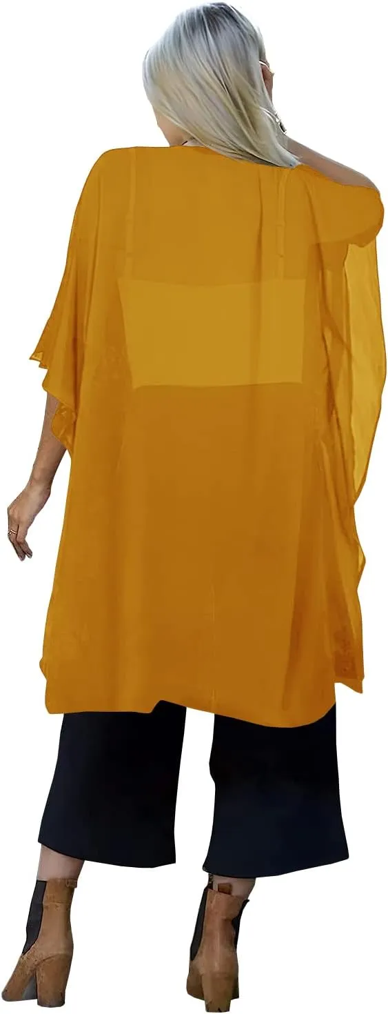 Indian Trendy Women's Solid Puff Sleeve Kimono Long Cardigan Loose Cover Up Casual Blouse Top Chiffon
