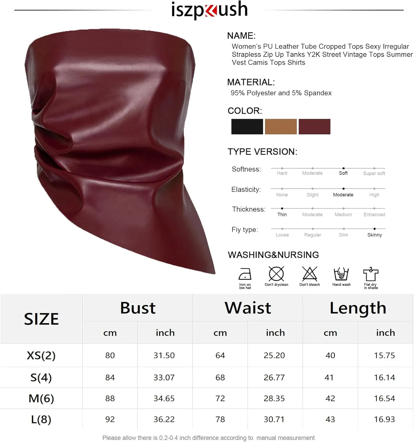 ISZPLUSH Womens Tube Cropped Camisole Tops Sexy Ruched Strapless PU Leather Club Party Y2K Going Out Outfit Bandeau