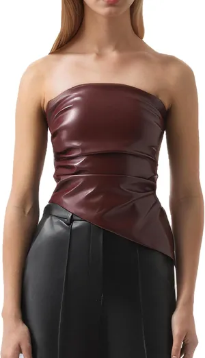 ISZPLUSH Womens Tube Cropped Camisole Tops Sexy Ruched Strapless PU Leather Club Party Y2K Going Out Outfit Bandeau