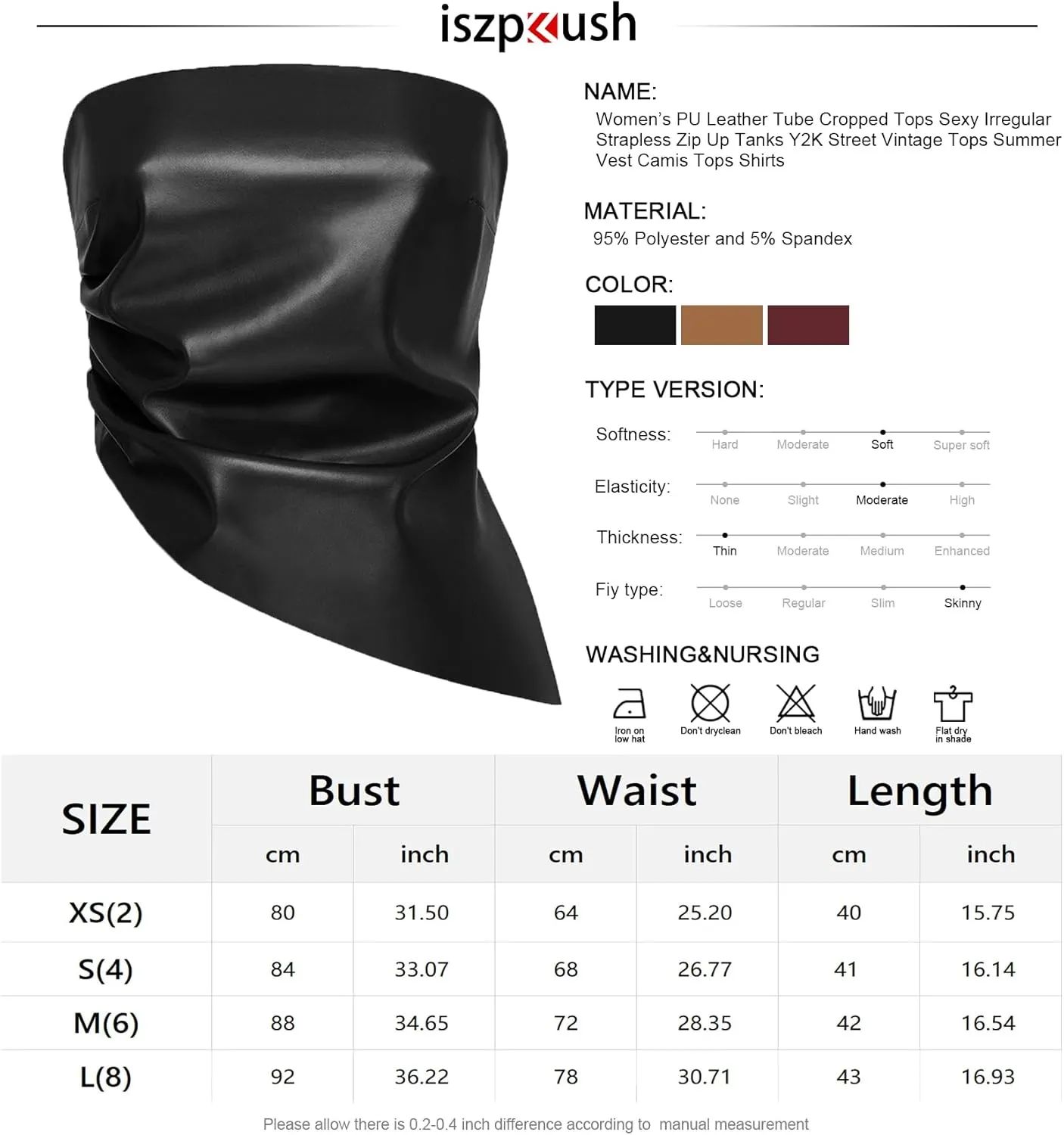 ISZPLUSH Womens Tube Cropped Camisole Tops Sexy Ruched Strapless PU Leather Club Party Y2K Going Out Outfit Bandeau