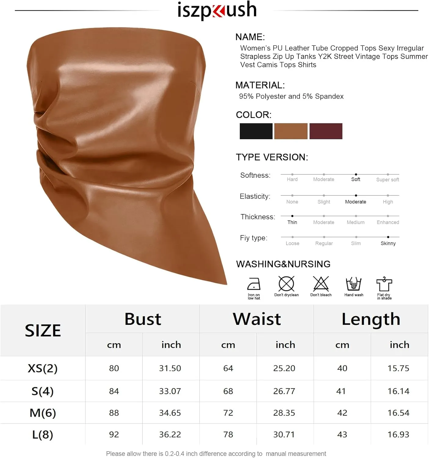 ISZPLUSH Womens Tube Cropped Camisole Tops Sexy Ruched Strapless PU Leather Club Party Y2K Going Out Outfit Bandeau
