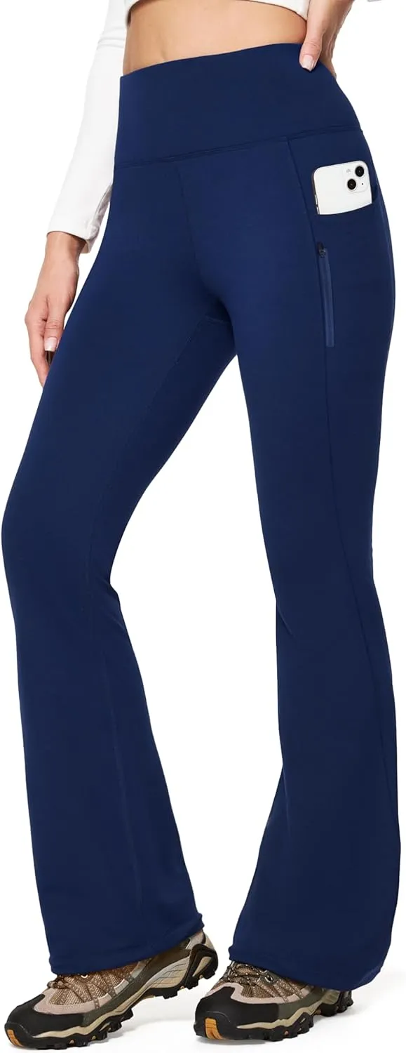 IUGA Fleece Lined Pants Women Water Resistant Hiking Pants Winter Flare Leggings with Pockets Bootcut Thermal