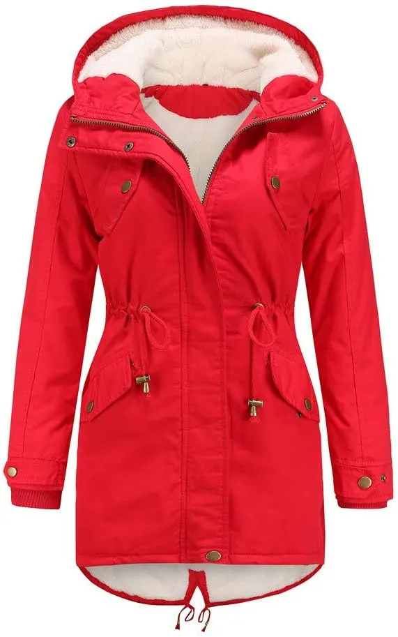 Jiabing Women's Thick Cotton Padded Jackets Winter Hooded Windbreak Warm Long Sleeve Coat Fleece Liner Slim Fit Parkas