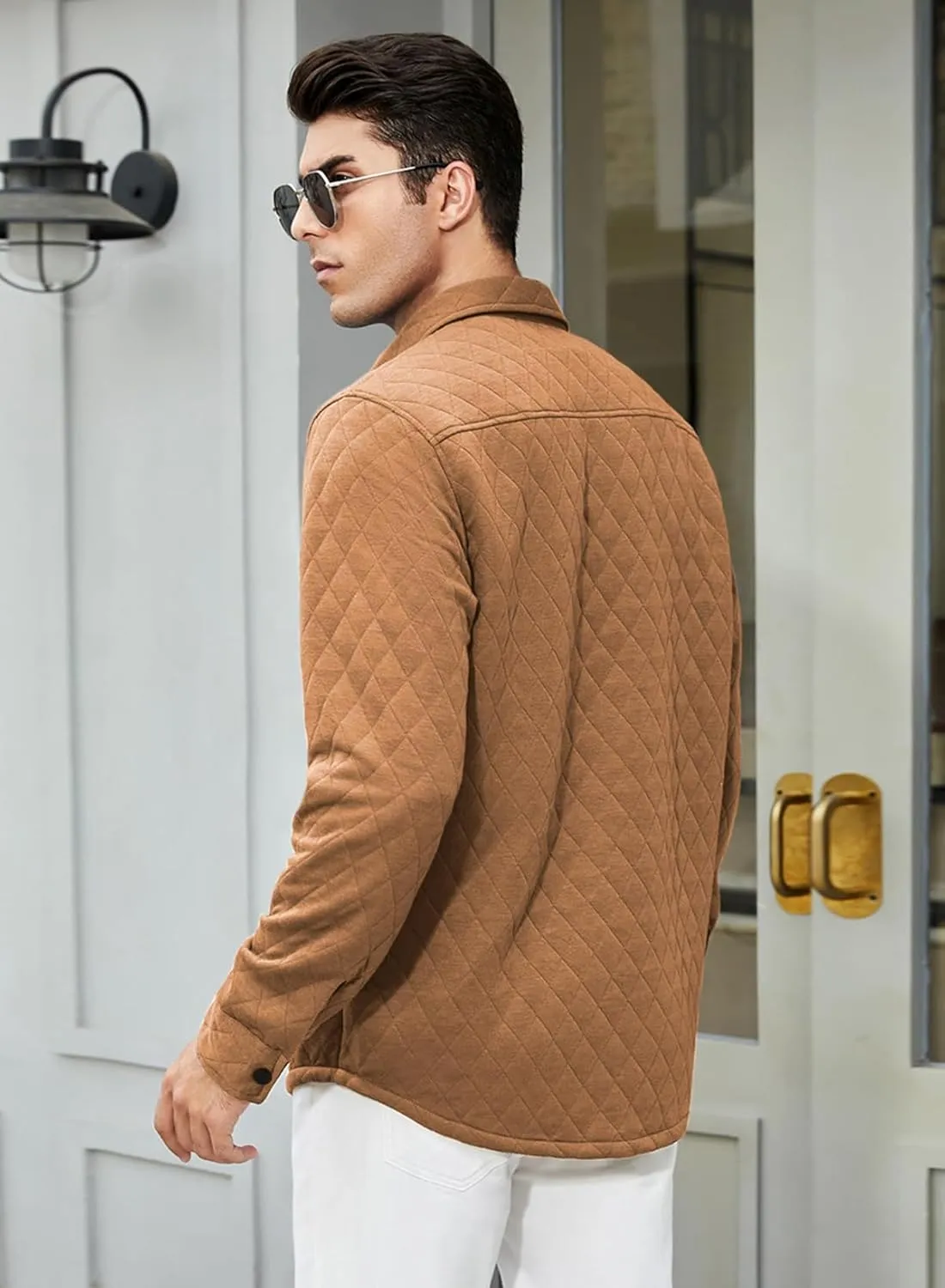 JMIERR Mens Quilted Shirt Jackets Casual Long Sleeve Snap Button Down Shirts with Pockets