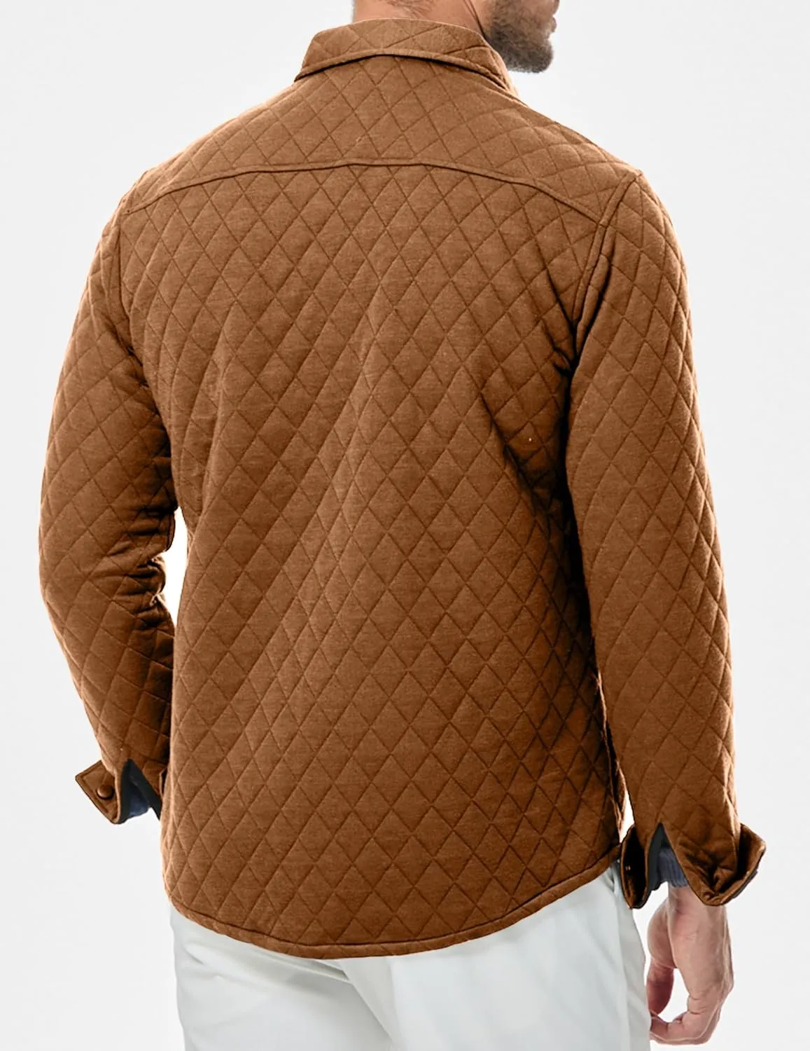 JMIERR Mens Quilted Shirt Jackets Casual Long Sleeve Snap Button Down Shirts with Pockets