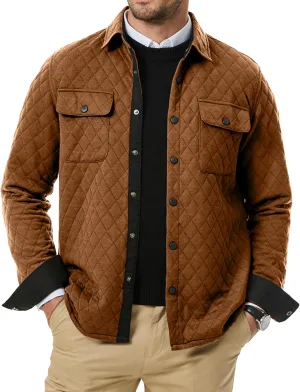 JMIERR Mens Quilted Shirt Jackets Casual Long Sleeve Snap Button Down Shirts with Pockets