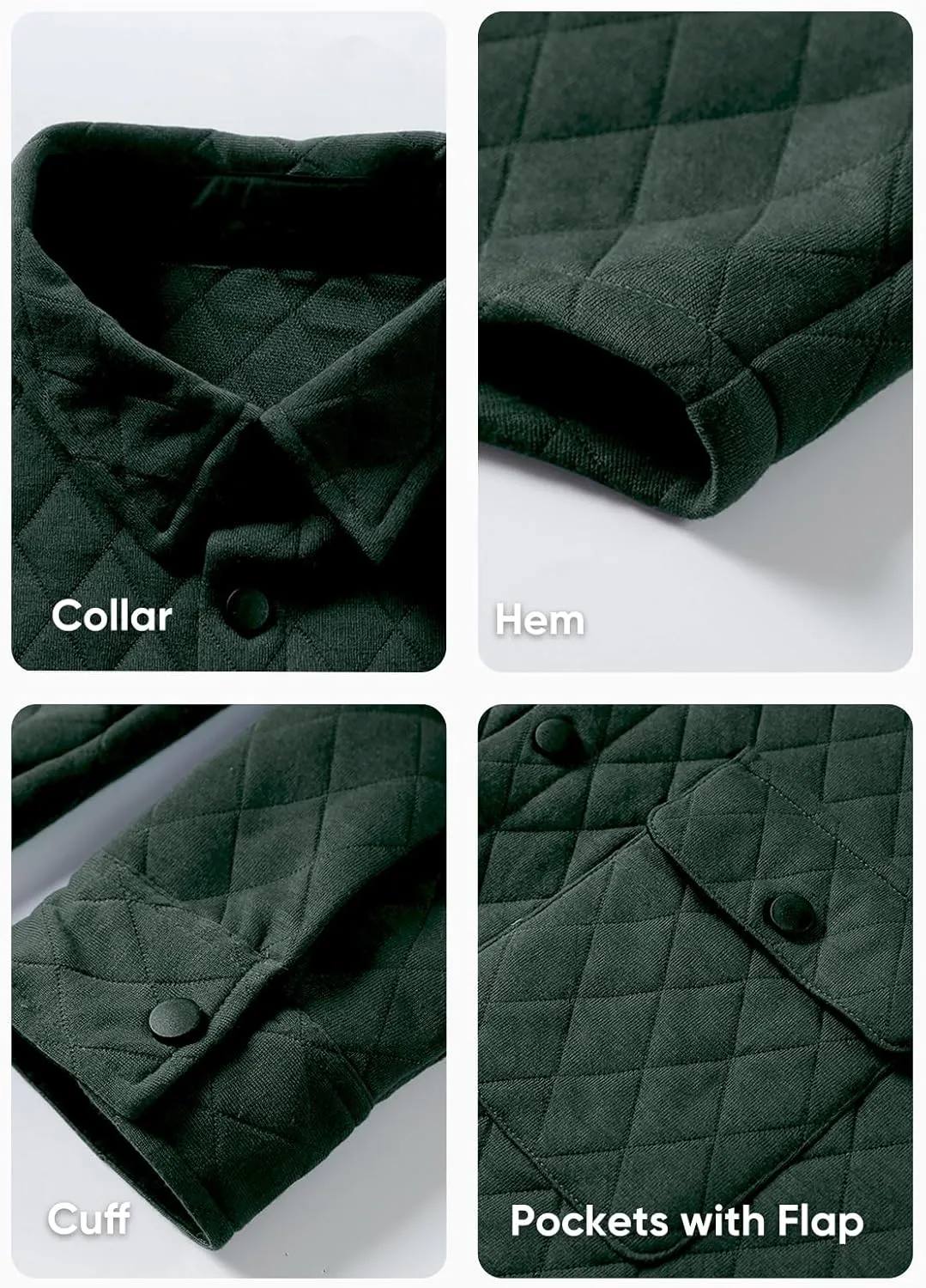 JMIERR Mens Quilted Shirt Jackets Casual Long Sleeve Snap Button Down Shirts with Pockets