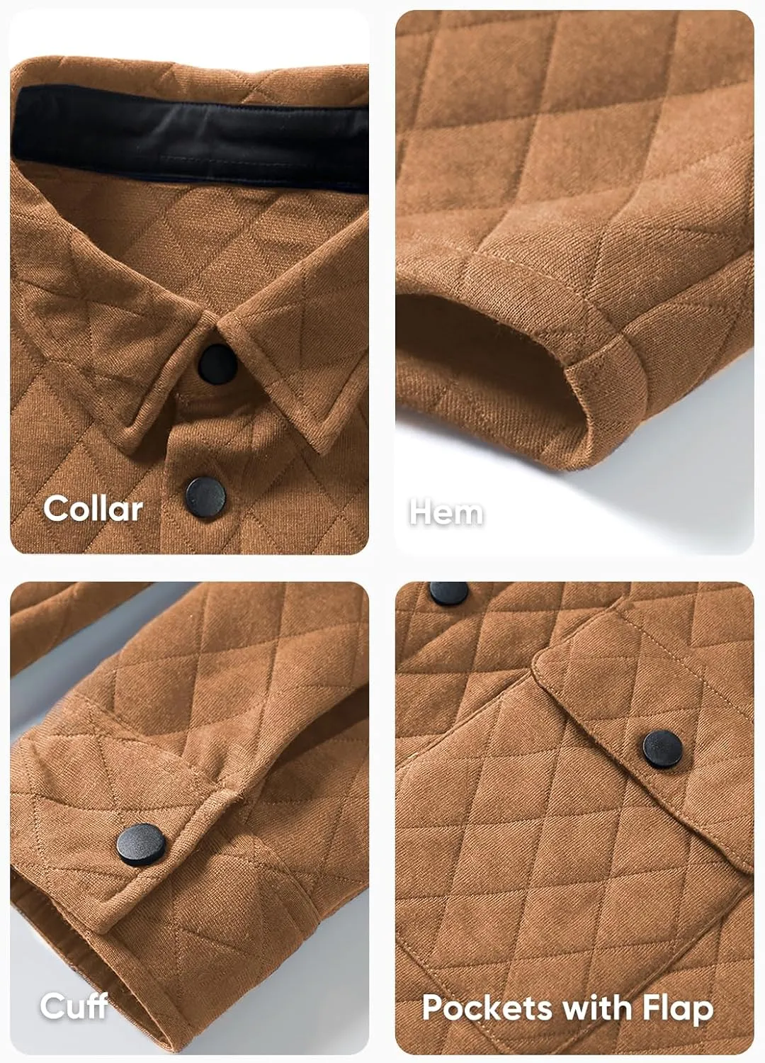 JMIERR Mens Quilted Shirt Jackets Casual Long Sleeve Snap Button Down Shirts with Pockets
