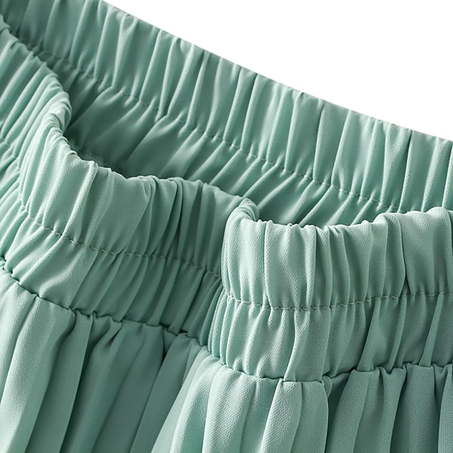 JOAU Women High Elastic Waist Pleated Midi Skirt Fashion Double Layered Solid Color Swing A-line Skirts for Evening Prom