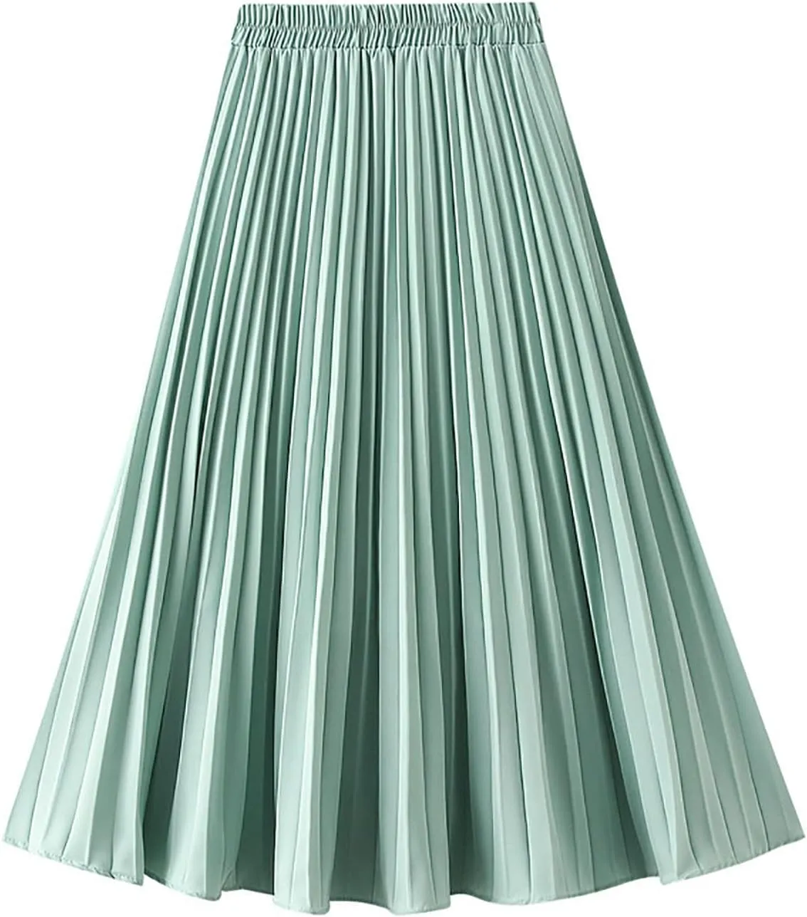 JOAU Women High Elastic Waist Pleated Midi Skirt Fashion Double Layered Solid Color Swing A-line Skirts for Evening Prom