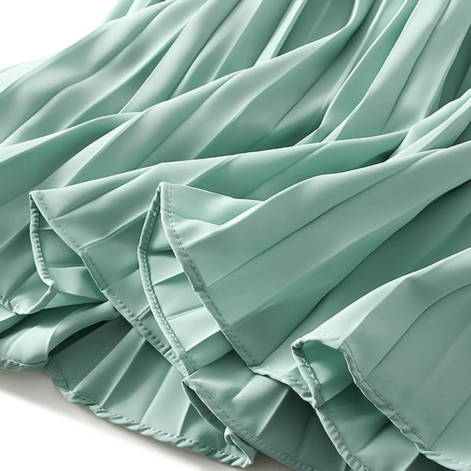 JOAU Women High Elastic Waist Pleated Midi Skirt Fashion Double Layered Solid Color Swing A-line Skirts for Evening Prom