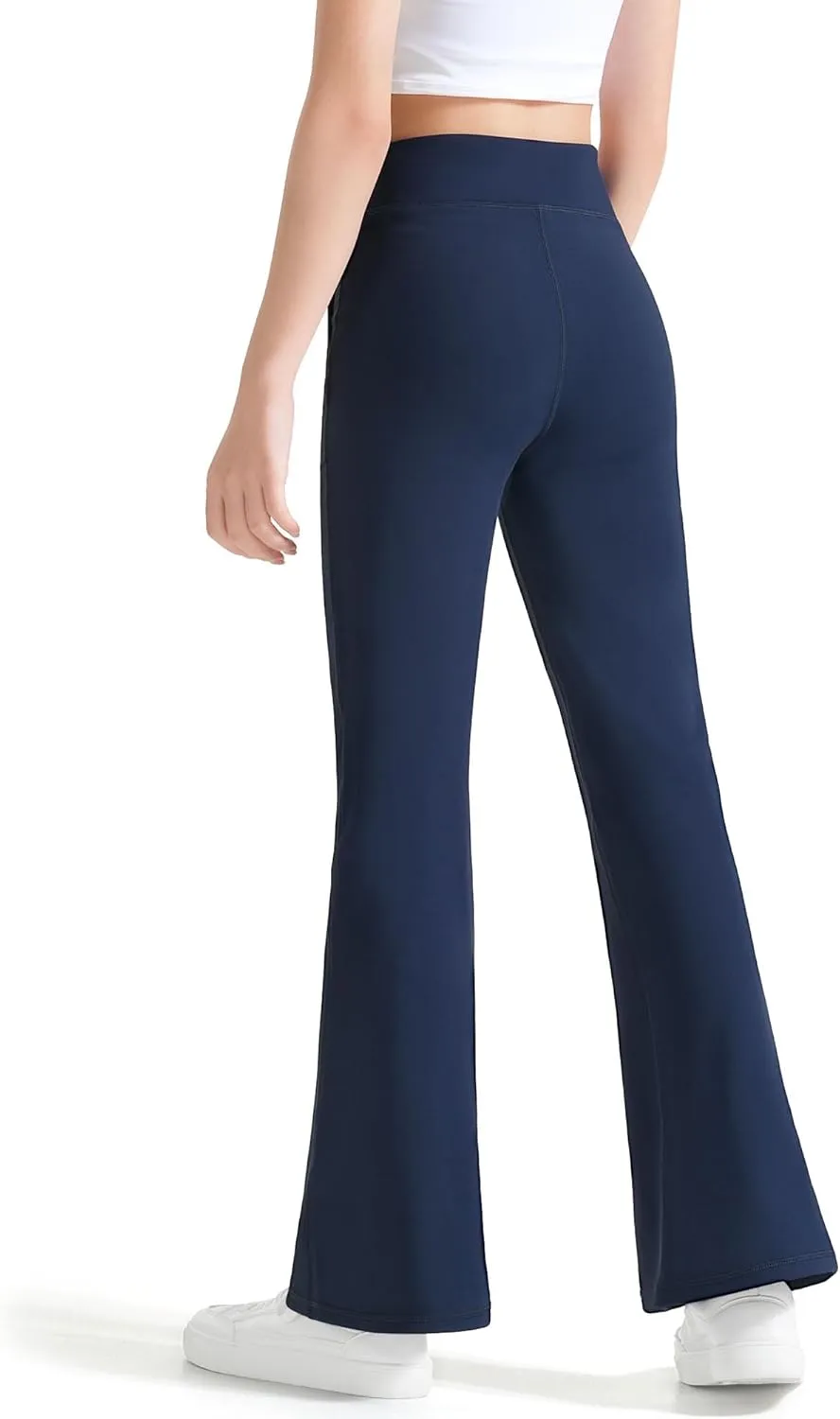 JOCMIC Girls Fleece Lined Flare Leggings High Waist Bell Bottoms Yoga Athletic Pants with Pockets for Kids