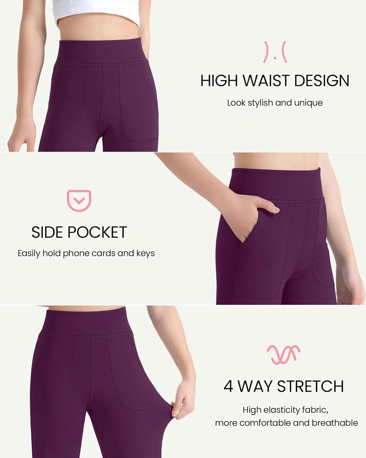 JOCMIC Girls Fleece Lined Flare Leggings High Waist Bell Bottoms Yoga Athletic Pants with Pockets for Kids