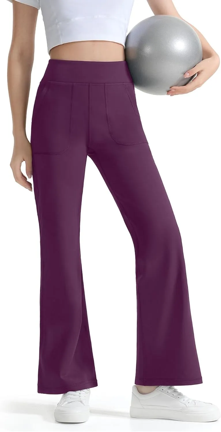 JOCMIC Girls Fleece Lined Flare Leggings High Waist Bell Bottoms Yoga Athletic Pants with Pockets for Kids