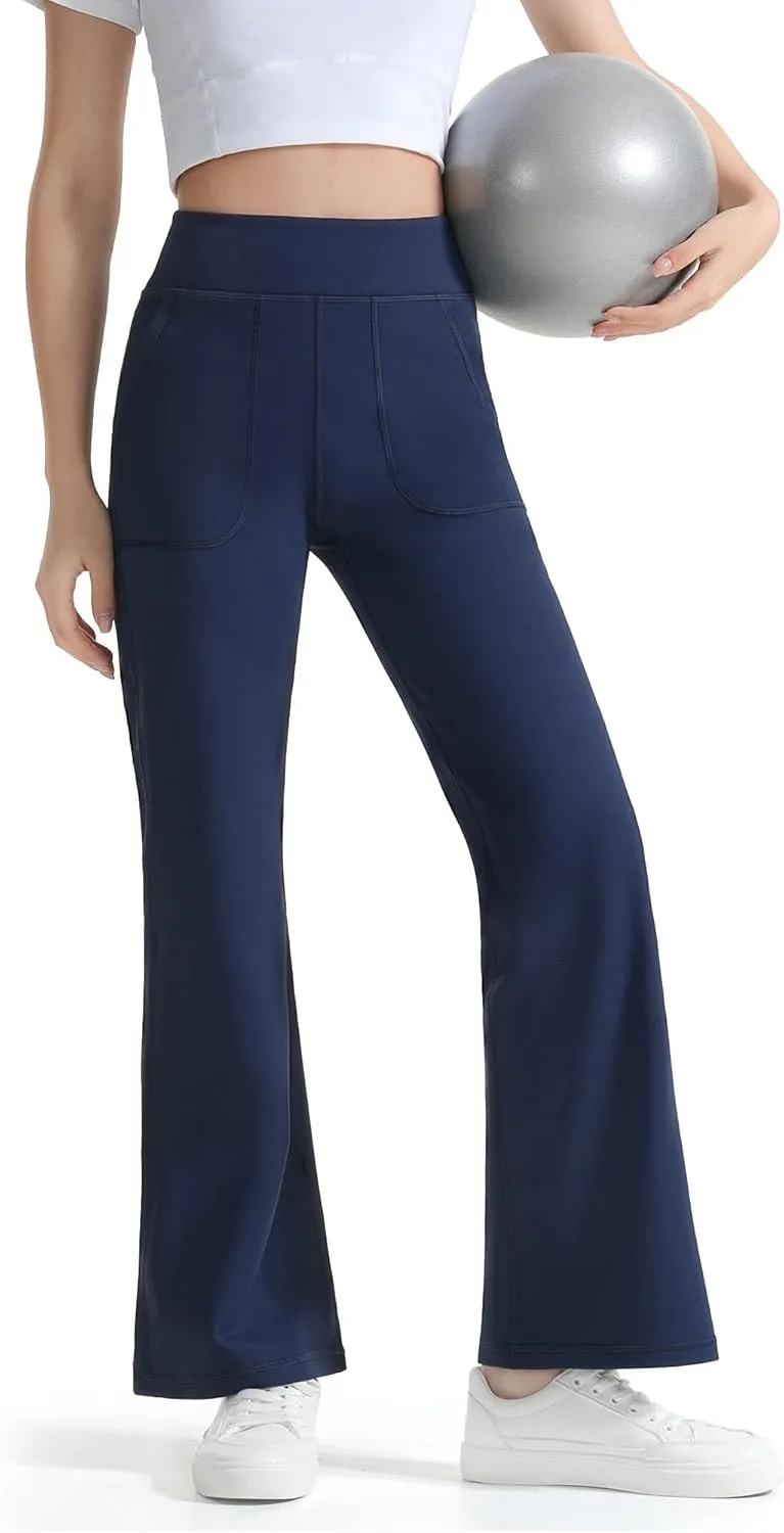 JOCMIC Girls Fleece Lined Flare Leggings High Waist Bell Bottoms Yoga Athletic Pants with Pockets for Kids