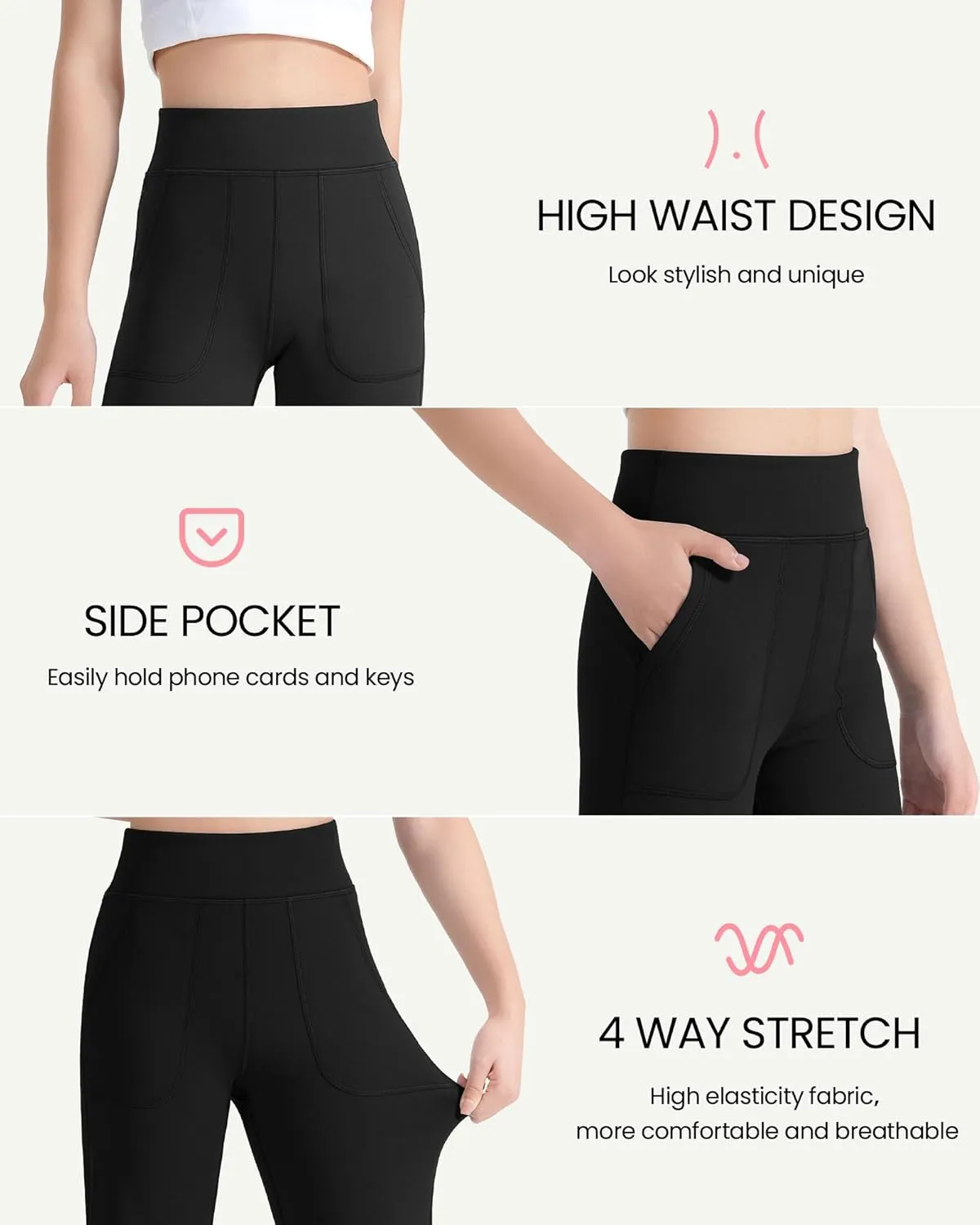 JOCMIC Girls Fleece Lined Flare Leggings High Waist Bell Bottoms Yoga Athletic Pants with Pockets for Kids