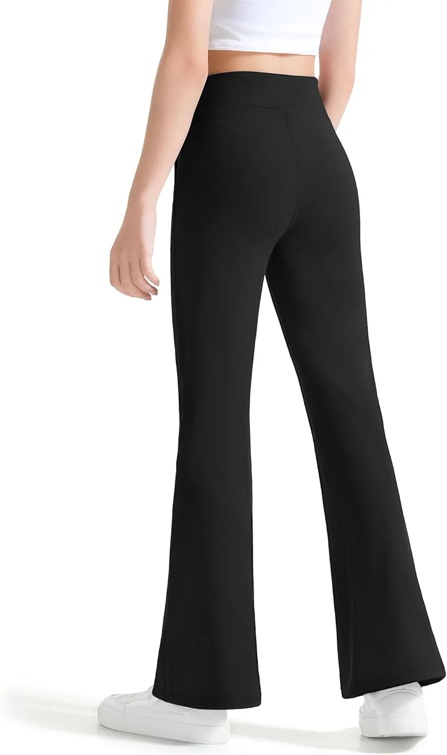 JOCMIC Girls Fleece Lined Flare Leggings High Waist Bell Bottoms Yoga Athletic Pants with Pockets for Kids