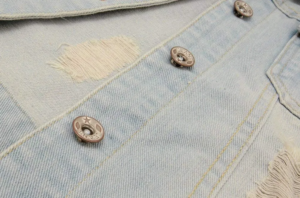 Kedera Womens Denim Jean Vest Classic Junior Button Up Cropped Distressed Sleeveless Jean Jacket
