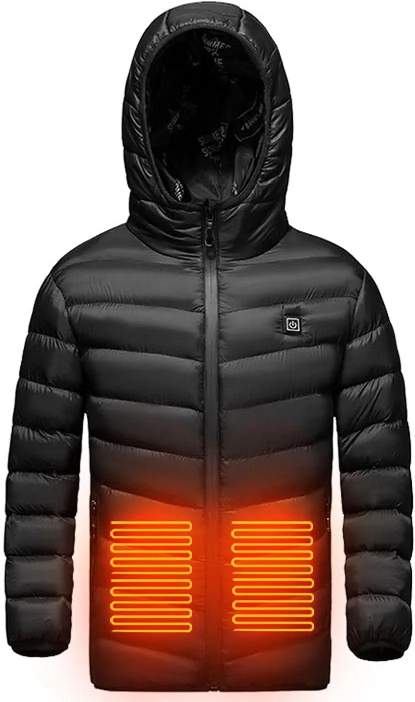 Kids Heated Jacket with Hood, Boys Girls Winter Hooded Coats USB Charging Waterproof Windproof Vest