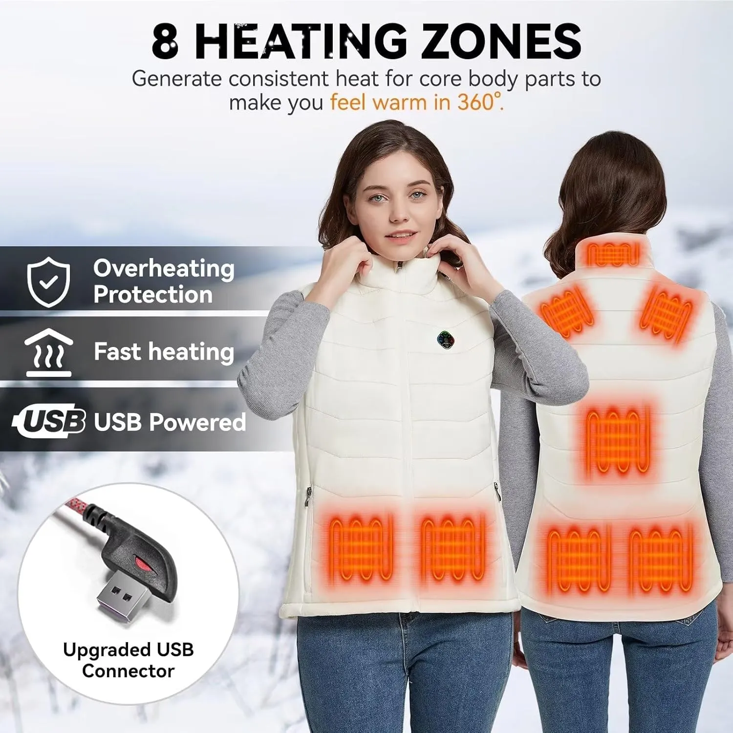 KOVNLO Womens Heated Vest, 5 in 1 Smart Controller, Lights-out Design, Electric Heated Jackets (Battery Pack Not Included)