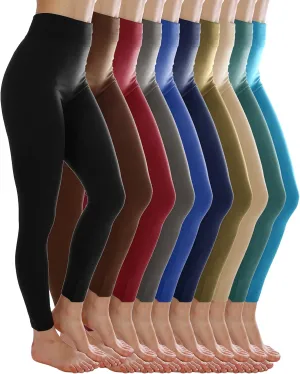 Kuda Moda 10 Pack Women's Winter Fleece Lined Brushed Warm Full Length Thermal Leggings - One Size fits 0-12 (S, M, L)
