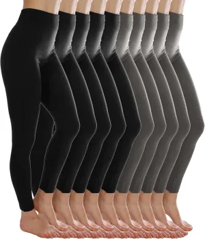 Kuda Moda 10 Pack Women's Winter Fleece Lined Brushed Warm Full Length Thermal Leggings - One Size fits 0-12 (S, M, L)
