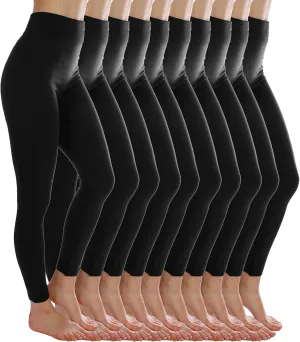 Kuda Moda 10 Pack Women's Winter Fleece Lined Brushed Warm Full Length Thermal Leggings - One Size fits 0-12 (S, M, L)