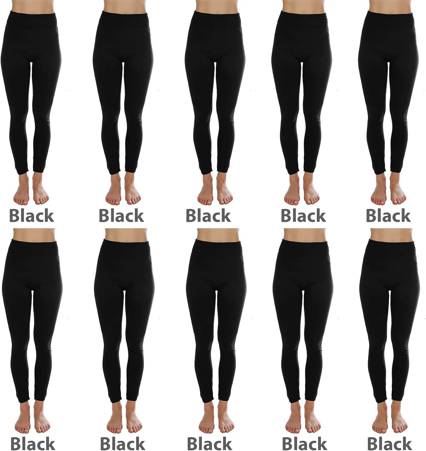 Kuda Moda 10 Pack Women's Winter Fleece Lined Brushed Warm Full Length Thermal Leggings - One Size fits 0-12 (S, M, L)