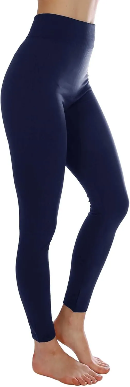 Kuda Moda 10 Pack Women's Winter Fleece Lined Brushed Warm Full Length Thermal Leggings - One Size fits 0-12 (S, M, L)