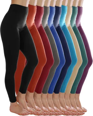 Kuda Moda 10 Pack Women's Winter Fleece Lined Brushed Warm Full Length Thermal Leggings - One Size fits 0-12 (S, M, L)