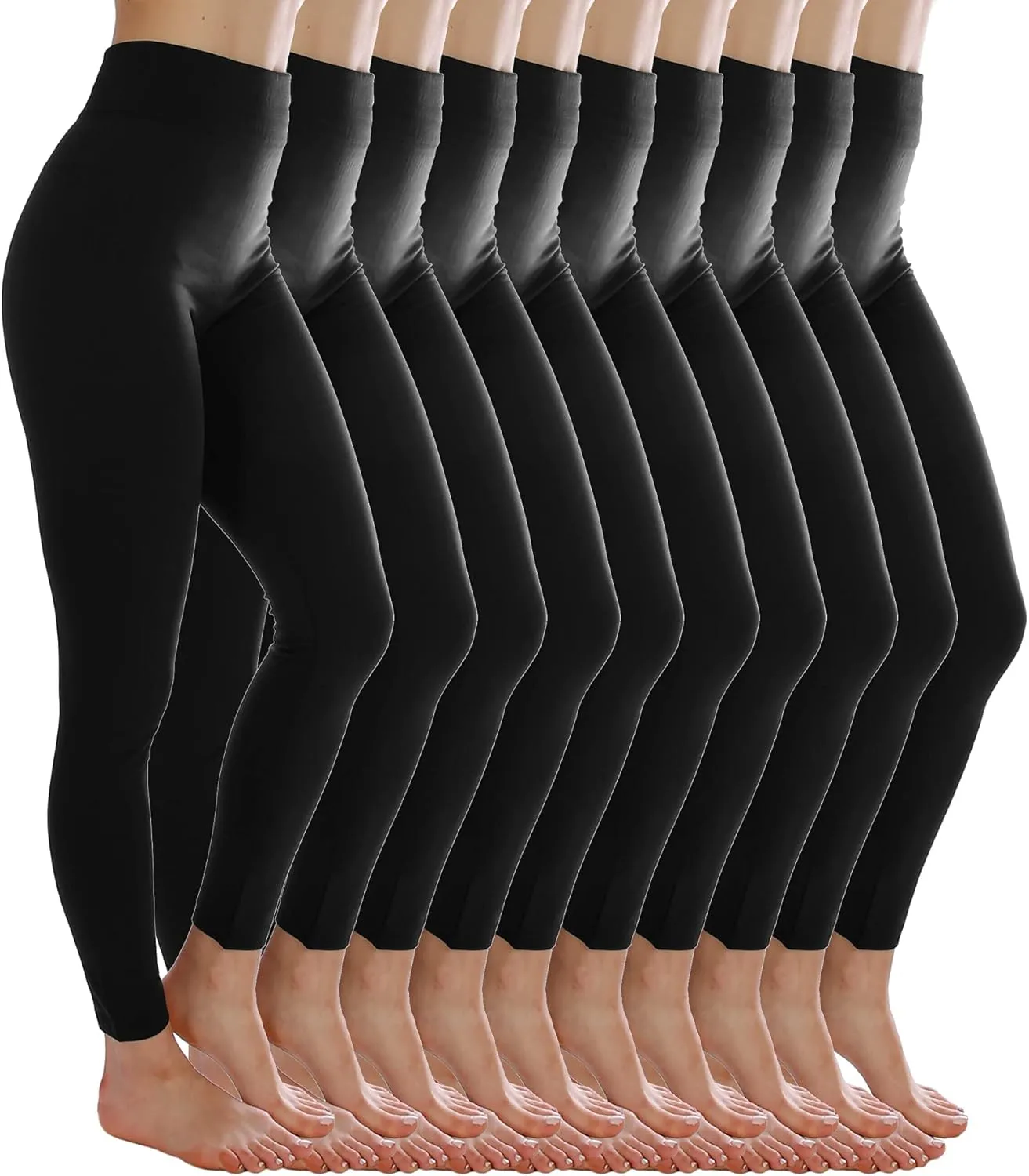 Kuda Moda 10 Pack Women's Winter Fleece Lined Brushed Warm Full Length Thermal Leggings - One Size fits 0-12 (S, M, L)