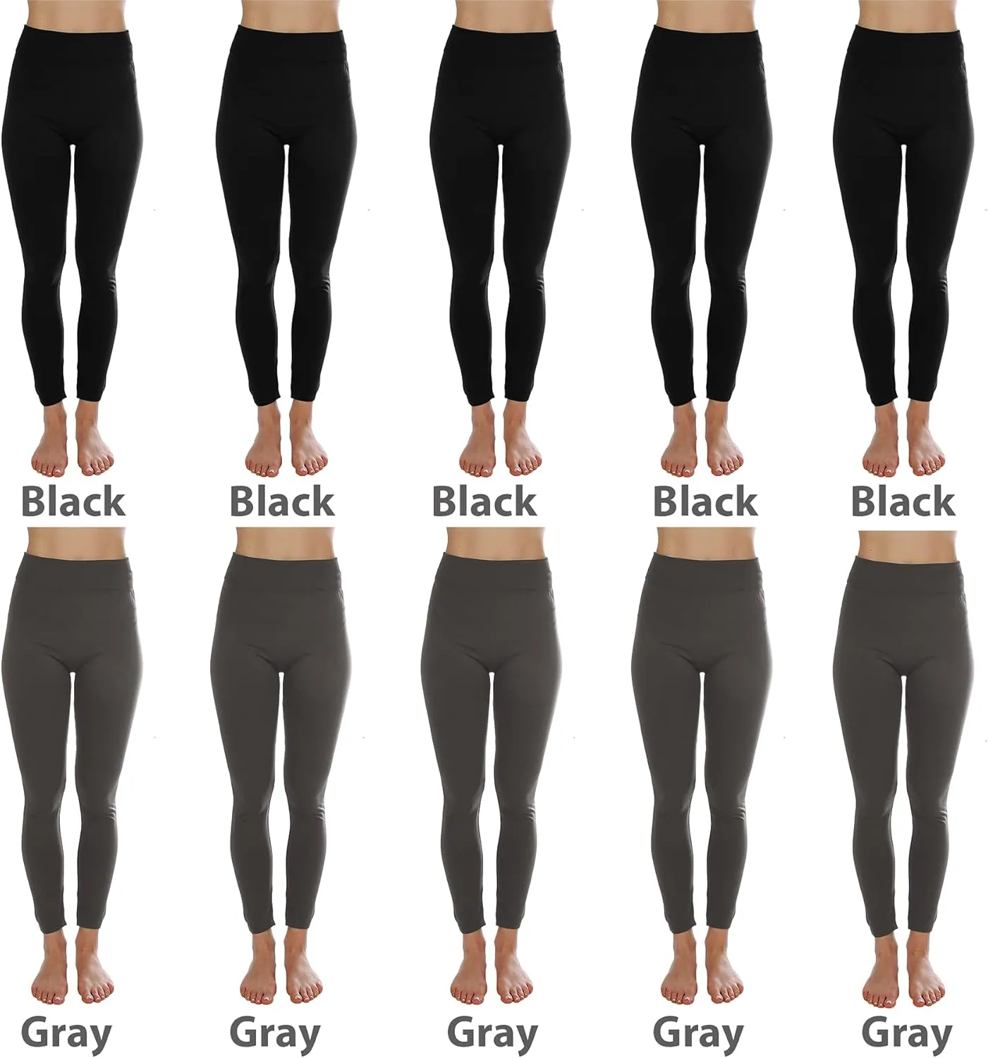 Kuda Moda 10 Pack Women's Winter Fleece Lined Brushed Warm Full Length Thermal Leggings - One Size fits 0-12 (S, M, L)