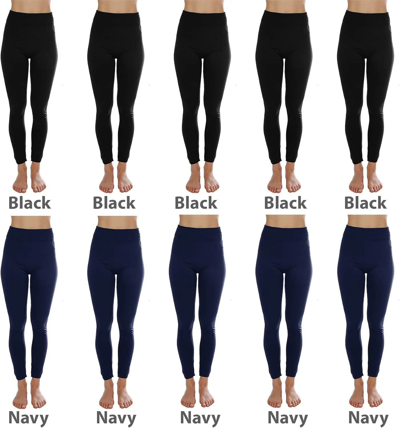 Kuda Moda 10 Pack Women's Winter Fleece Lined Brushed Warm Full Length Thermal Leggings - One Size fits 0-12 (S, M, L)