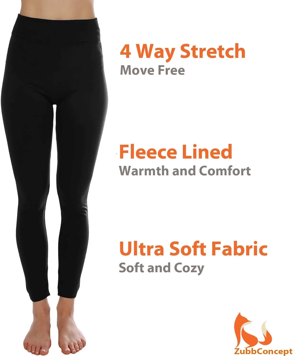 Kuda Moda 10 Pack Women's Winter Fleece Lined Brushed Warm Full Length Thermal Leggings - One Size fits 0-12 (S, M, L)