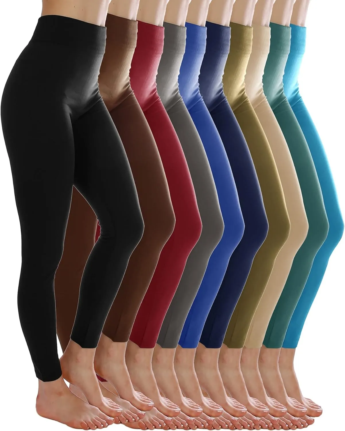 Kuda Moda 10 Pack Women's Winter Fleece Lined Brushed Warm Full Length Thermal Leggings - One Size fits 0-12 (S, M, L)