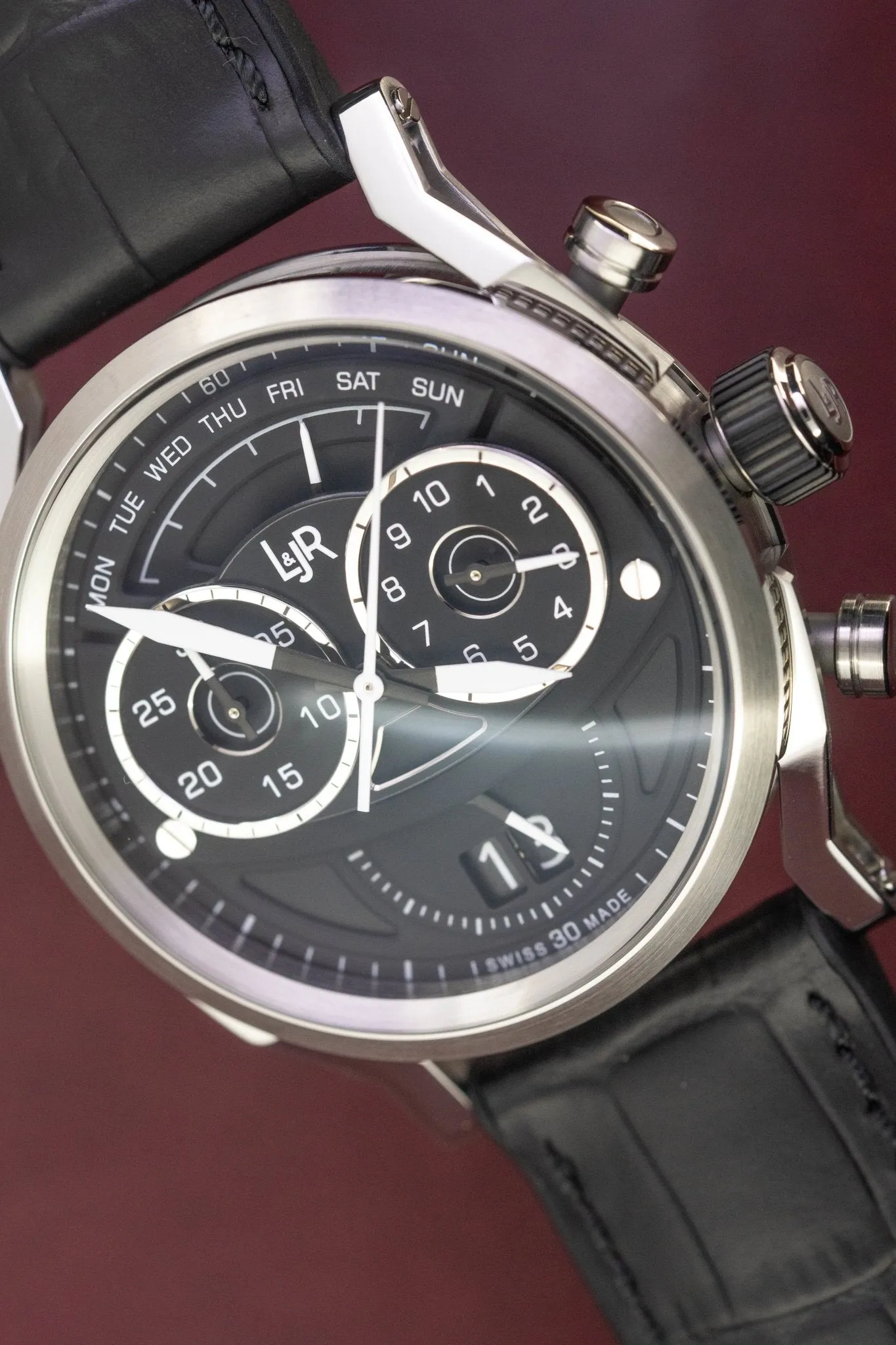 L&Jr Men's Watch Chronograph Day and Date Black S1502