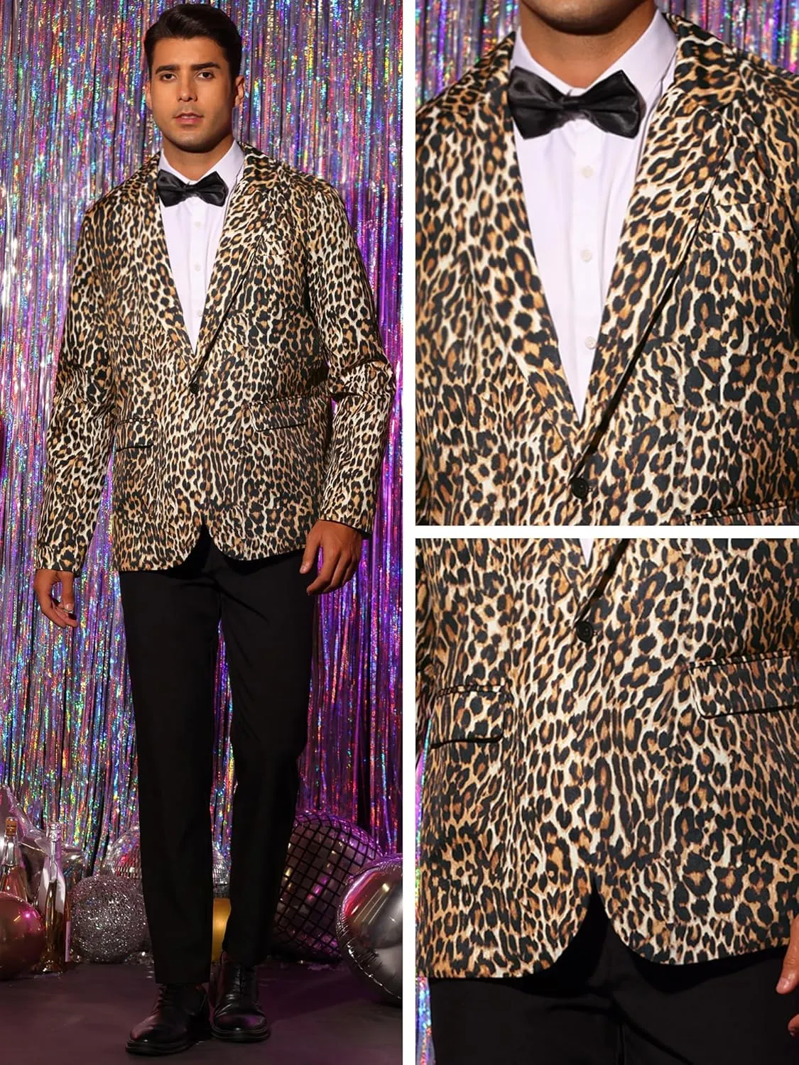 Lars Amadeus Animal Printed Blazer for Men's Vintage Slim Fit One Button Party Sports Coats