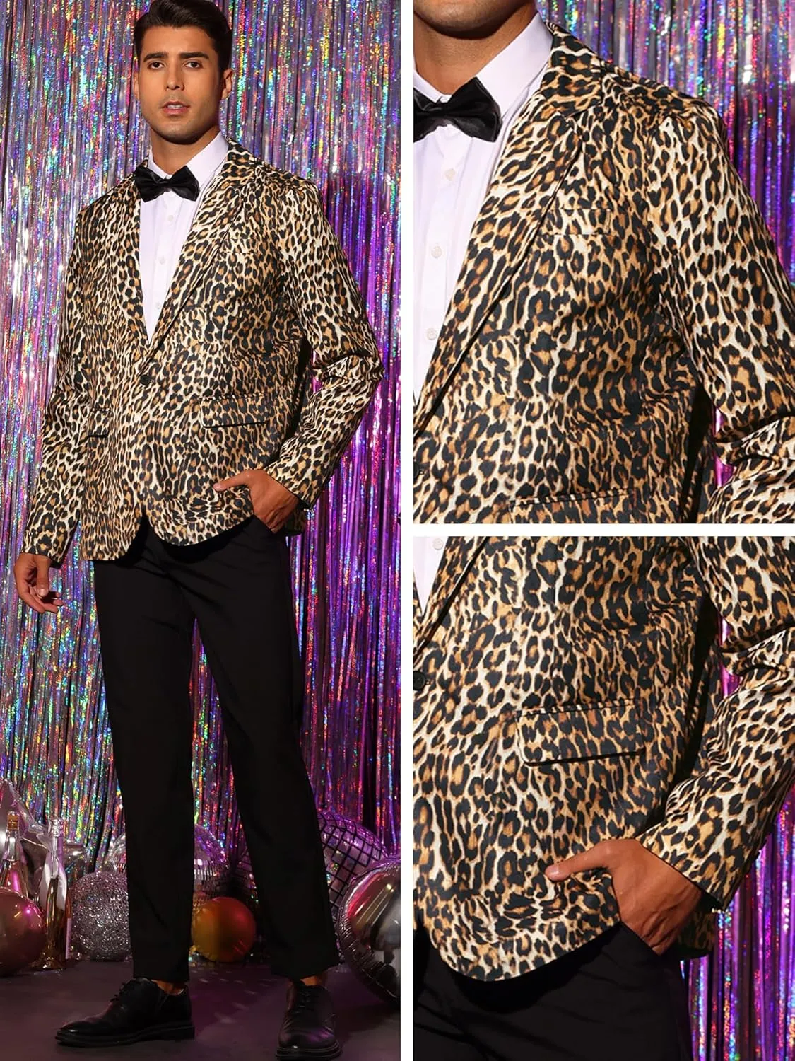 Lars Amadeus Animal Printed Blazer for Men's Vintage Slim Fit One Button Party Sports Coats