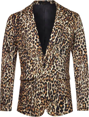 Lars Amadeus Animal Printed Blazer for Men's Vintage Slim Fit One Button Party Sports Coats