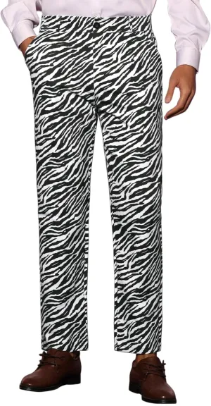Lars Amadeus Animal Printed Dress Pants for Men's Flat Front Regular Fit Party Trousers