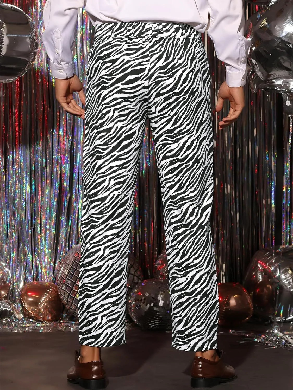 Lars Amadeus Animal Printed Dress Pants for Men's Flat Front Regular Fit Party Trousers