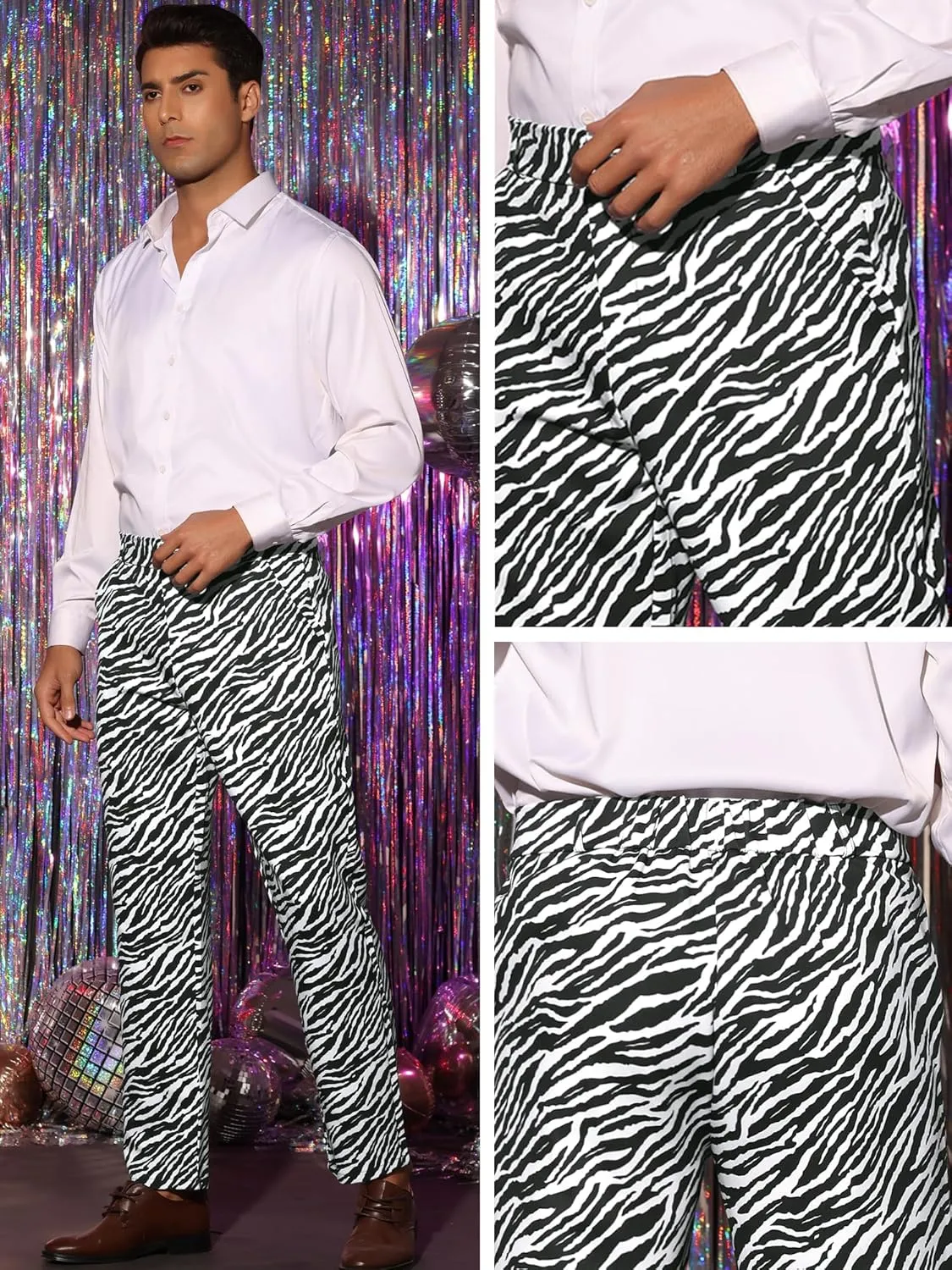 Lars Amadeus Animal Printed Dress Pants for Men's Flat Front Regular Fit Party Trousers