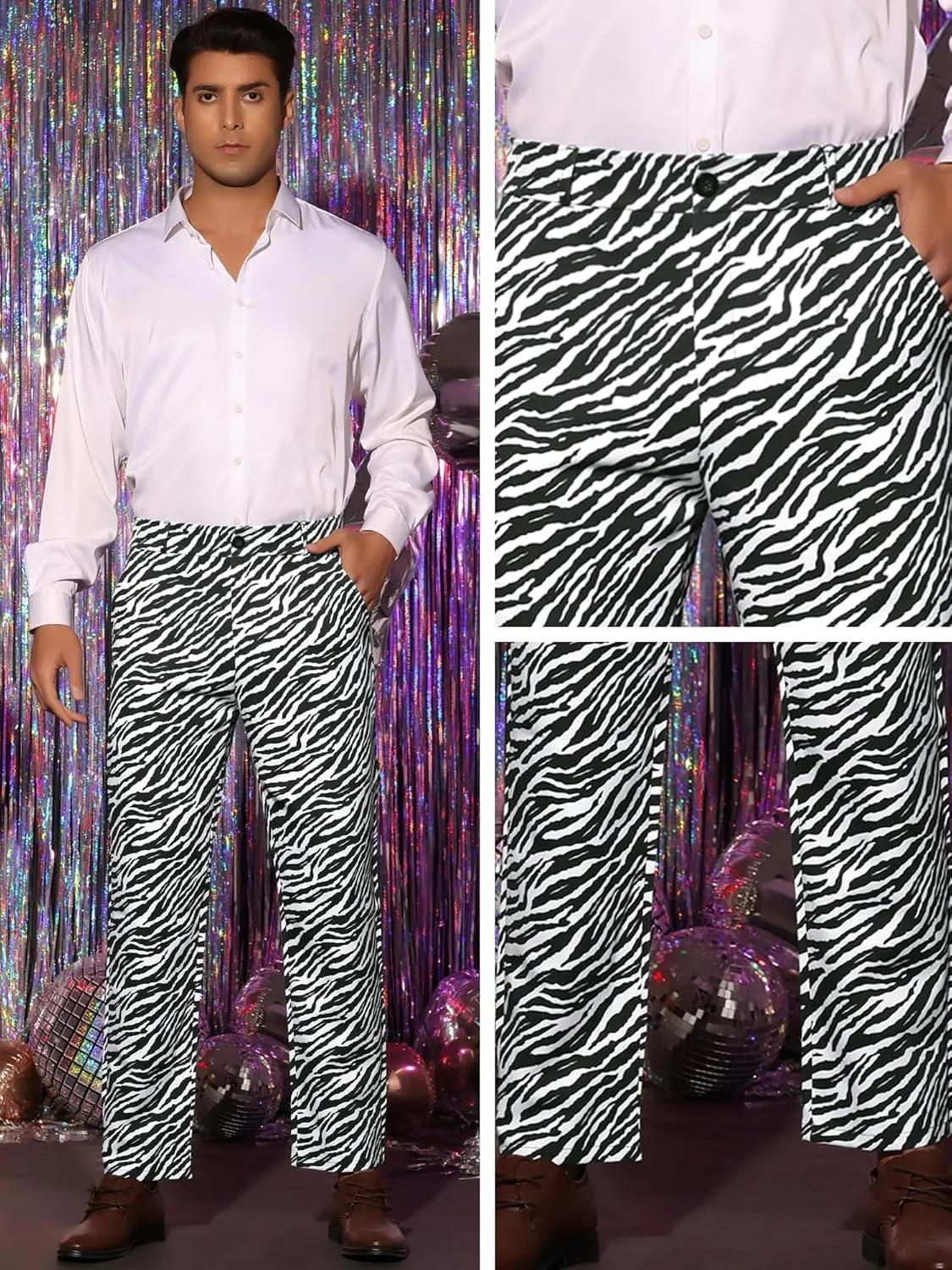Lars Amadeus Animal Printed Dress Pants for Men's Flat Front Regular Fit Party Trousers