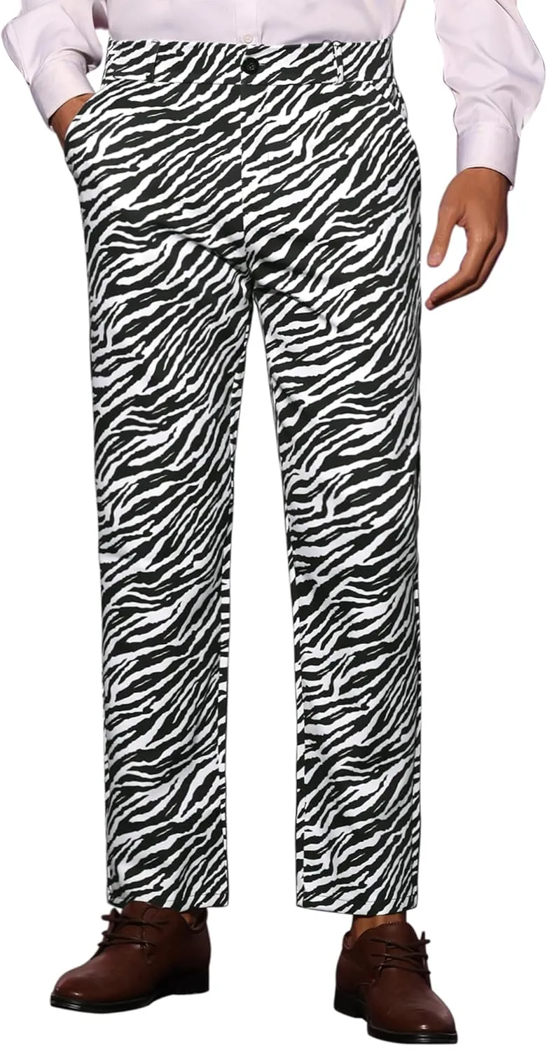Lars Amadeus Animal Printed Dress Pants for Men's Flat Front Regular Fit Party Trousers