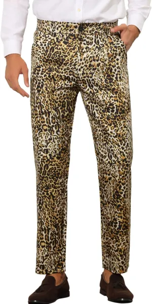 Lars Amadeus Animal Printed Dress Pants for Men's Regular Fit Button Closure Pattern Trousers