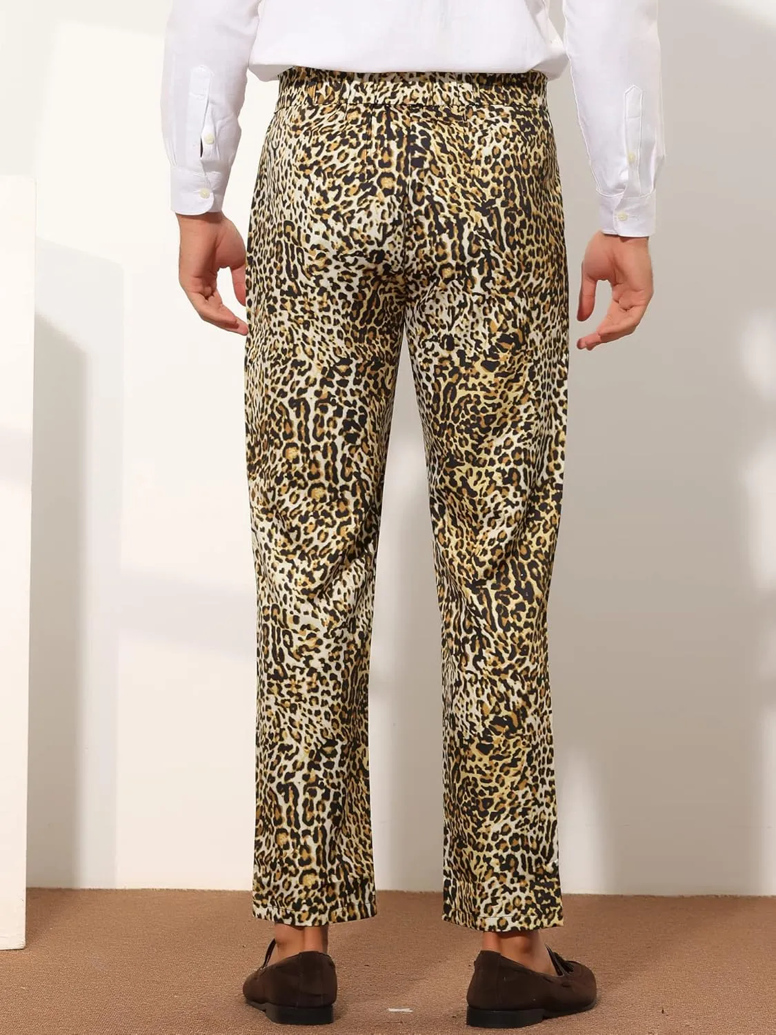 Lars Amadeus Animal Printed Dress Pants for Men's Regular Fit Button Closure Pattern Trousers