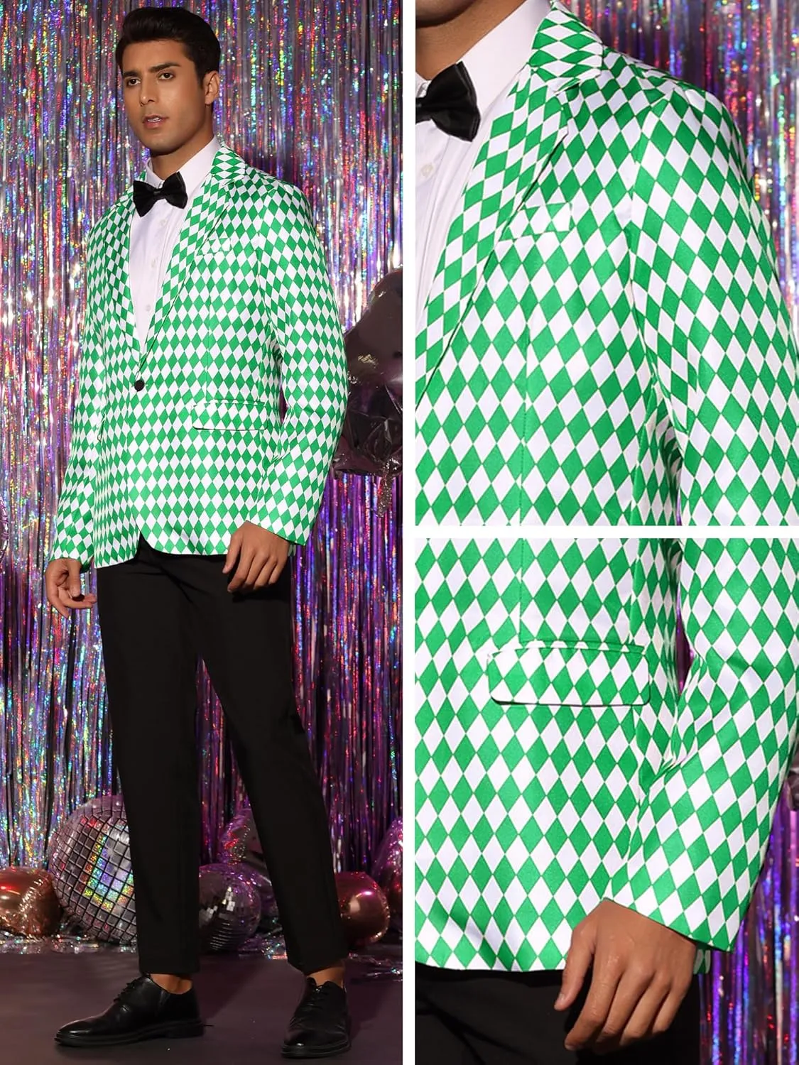 Lars Amadeus Argyle Blazer for Men's Slim Fit Checked Formal Business Plaid Sports Coat