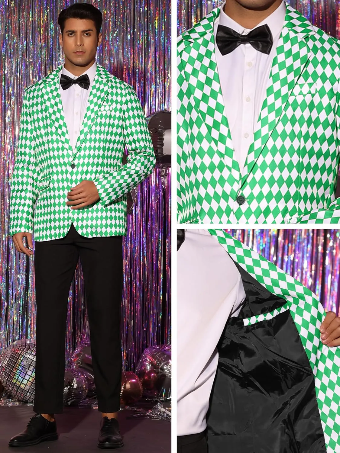 Lars Amadeus Argyle Blazer for Men's Slim Fit Checked Formal Business Plaid Sports Coat