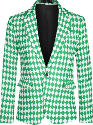 Lars Amadeus Argyle Blazer for Men's Slim Fit Checked Formal Business Plaid Sports Coat