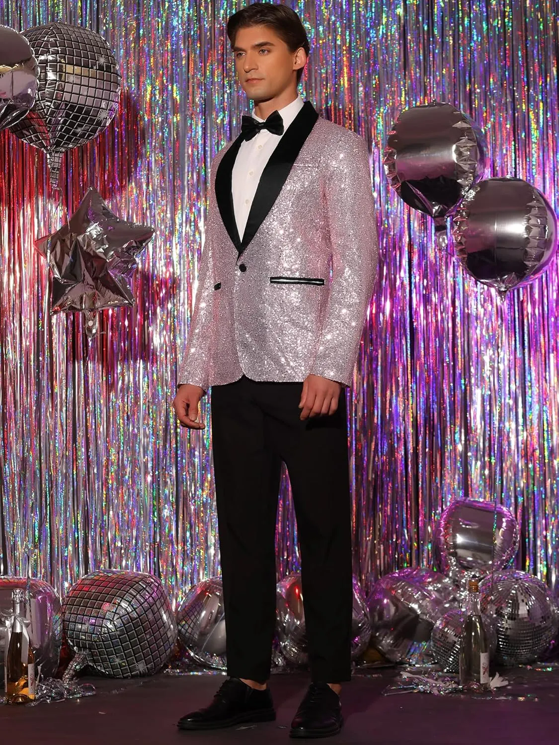 Lars Amadeus Men's Sequin Sport Coats Shawl Lapel One Button Tuxedo Wedding Shiny Blazer